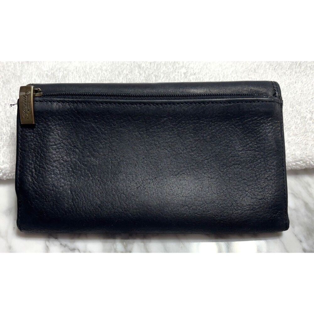 Fossil Women's Black Leather Trifold Wallet Organizer Snap Clutch Y2K Vintage - Picture 2 of 10